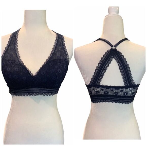 Victoria secret blue lace floral bandeaus razor back bralette small EUC - Picture 1 of 9